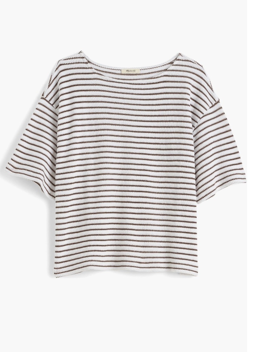 NWT Madewell Stripe Embroidered Boxy Knit T-Shirt, Women’s Small, White/Brown
